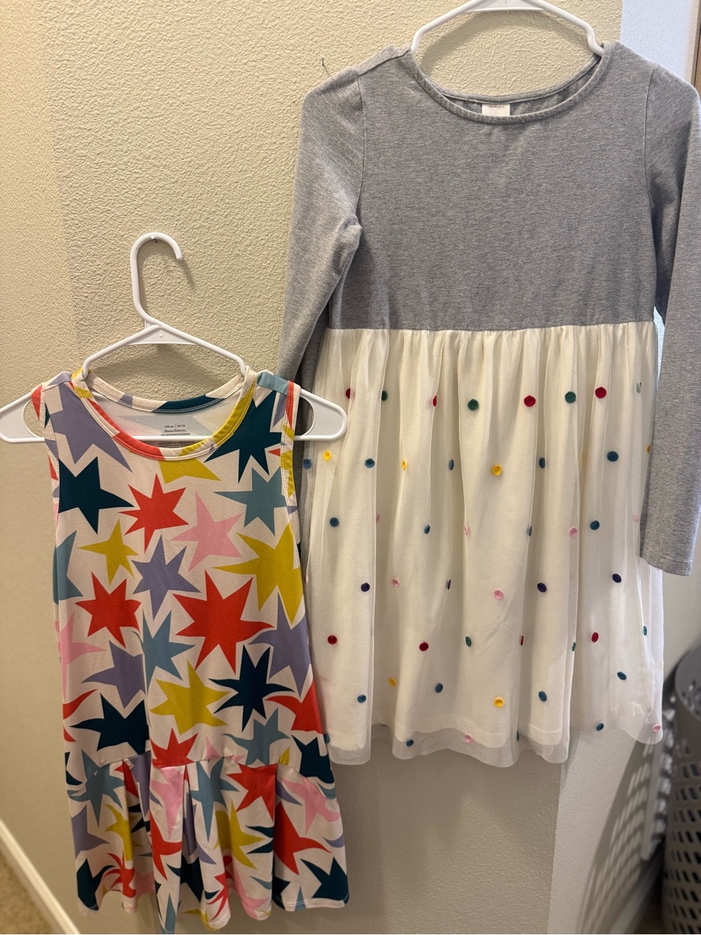 Hanna Andersson Gray Knit & White Tulle Dress with Multicolor Dots